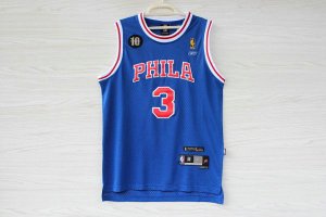 Maillot De Basket Philadelphia 76ers Allen Iverson 3 10th Anniversary Engrener Antique Bleu